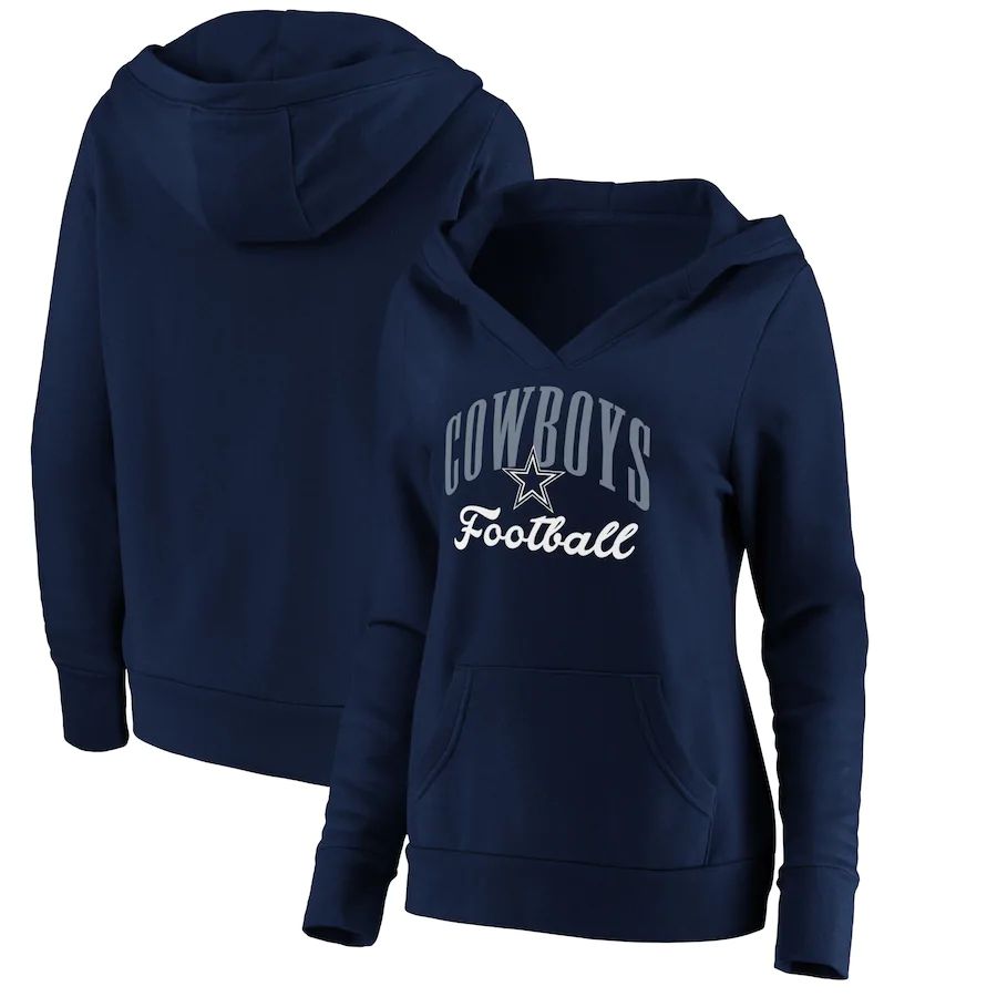 Women Dallas Cowboys Fanatics Branded Navy Victory Script V-Neck Pullover Hoodie->women nfl jersey->Women Jersey